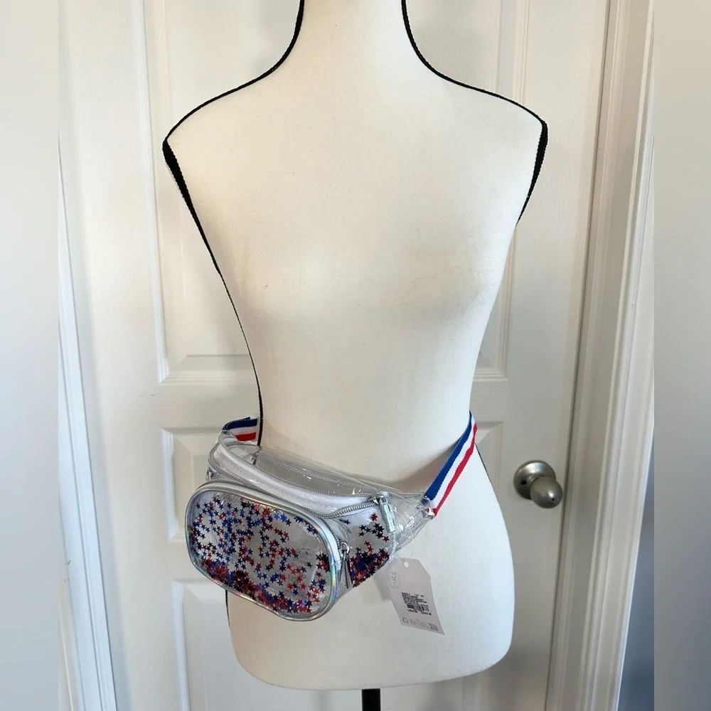 Claire’s Kids Red, White and Blue Clear Stars and Stripes belt Bag – NEW w/Tag